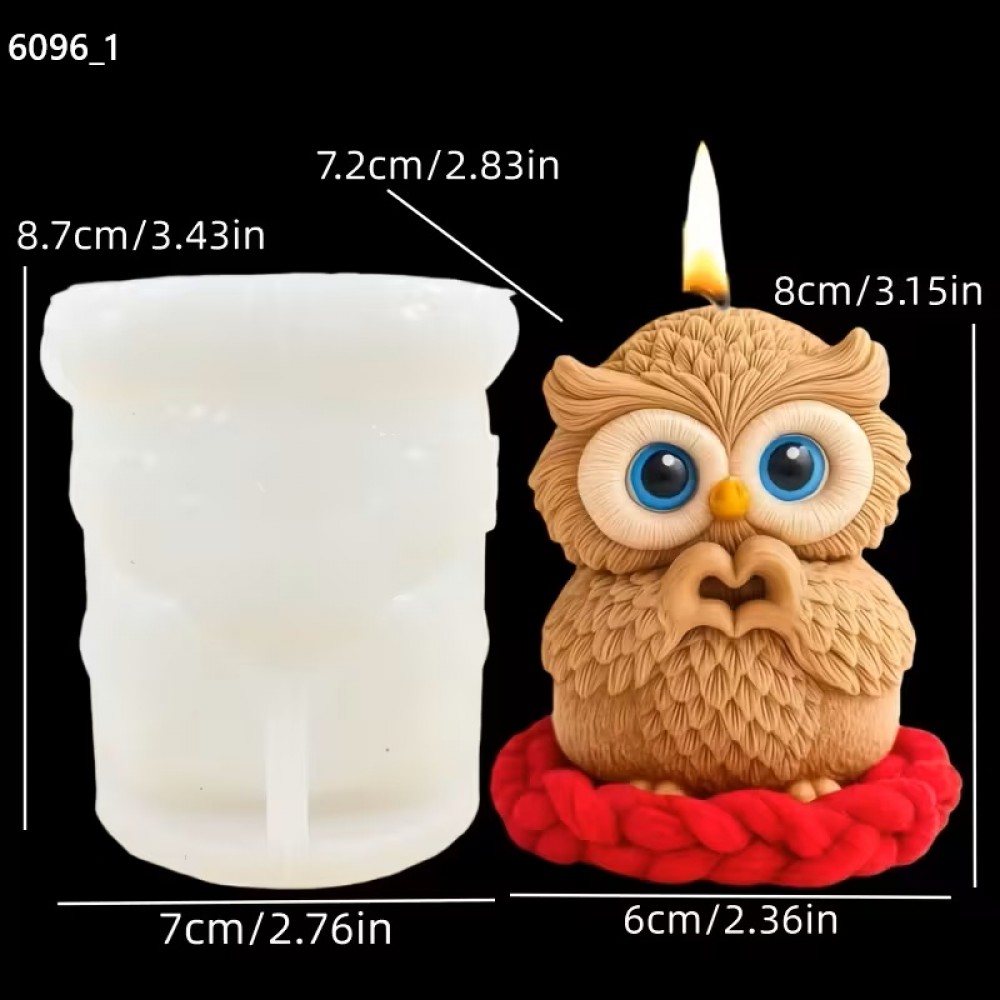 YY6096 Kalp Yapan Baykuş Mum Biblo Silikon Kalıp